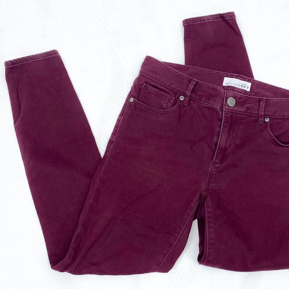 Women's Ann Taylor LOFT Wine Red Straight Leg Pants Ladies Maroon Leggings - Picture 2 of 10